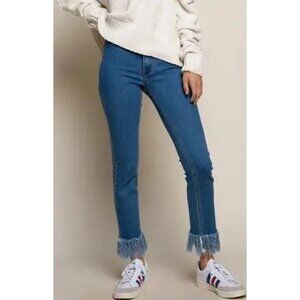 POL Fringe Hem Skinny Jeans JFP105 Medium Wash Cigarette Women's S